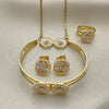 Juego de Arete y Dije de Nino 06.361.0034 Oro Laminado, Diseño de Flor, con Blanca Cristal, Pulido, Tres Tonos