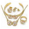Juego de Arete y Dije de Nino 06.361.0034 Oro Laminado, Diseño de Flor, con Cristal Blanca, Pulido, Tres Tonos