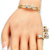 Juego de Arete y Dije de Nino 06.361.0035 Oro Laminado, Diseño de Flor, Pulido, Tres Tonos