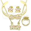 Juego de Arete y Dije de Nino 06.361.0035 Oro Laminado, Diseño de Flor, Pulido, Tres Tonos