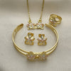 Juego de Arete y Dije de Nino 06.361.0035 Oro Laminado, Diseño de Flor, Pulido, Tres Tonos