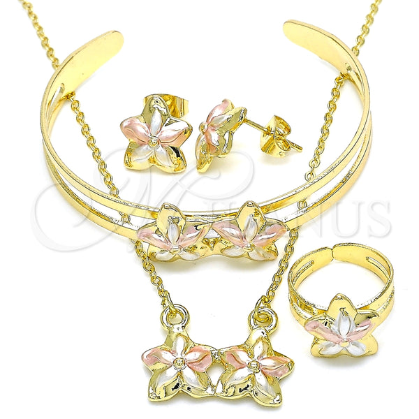 Juego de Arete y Dije de Nino 06.361.0035 Oro Laminado, Diseño de Flor, Pulido, Tres Tonos