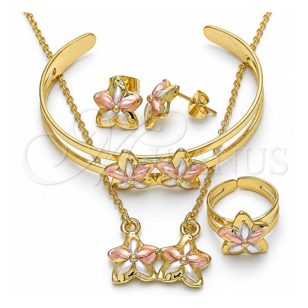 Juego de Arete y Dije de Nino 06.361.0035 Oro Laminado, Diseño de Flor, Pulido, Tres Tonos