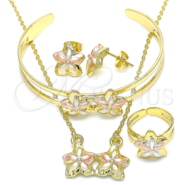 Juego de Arete y Dije de Nino 06.361.0035 Oro Laminado, Diseño de Flor, Pulido, Tres Tonos