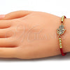 Pulsera Bolo Ajustable 03.299.0099.11 Oro Laminado, Diseño de Mano de Dios y Bola, con Multicolor Micro Pave, Pulido, Tono Dorado (03 MM Thickness, 11 Inches Length)