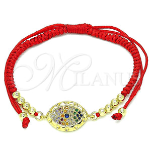 Pulsera Bolo Ajustable 03.299.0101.12 Oro Laminado, Diseño de Ojo Griego y Bola, con Multicolor Micro Pave, Pulido, Tono Dorado (03 MM Thickness, 12 Inches Length)