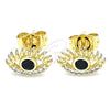 Arete Dormilona 02.210.0463 Oro Laminado, Diseño de Ojo Griego, con Negro Zirconia Cubica and Blanca Micro Pave, Pulido, Tono Dorado