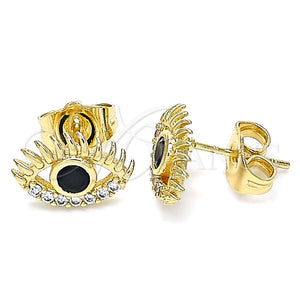 Arete Dormilona 02.210.0463 Oro Laminado, Diseño de Ojo Griego, con Negro Zirconia Cubica and Blanca Micro Pave, Pulido, Tono Dorado