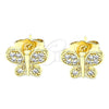 Arete Dormilona 02.210.0464 Oro Laminado, Diseño de Mariposa, con Blanca Micro Pave, Pulido, Tono Dorado
