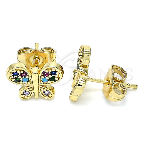 Arete Dormilona 02.210.0464.1 Oro Laminado, Diseño de Mariposa, con Multicolor Micro Pave, Pulido, Tono Dorado