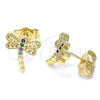 Arete Dormilona 02.210.0465.1 Oro Laminado, Diseño de Libélula, con Multicolor Micro Pave, Pulido, Tono Dorado