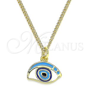 Collares con Dije 04.362.0015.20 Oro Laminado, Diseño de Ojo Griego, Esmaltado Multicolor, Tono Dorado (02 MM Thickness, 20 Inches Length)