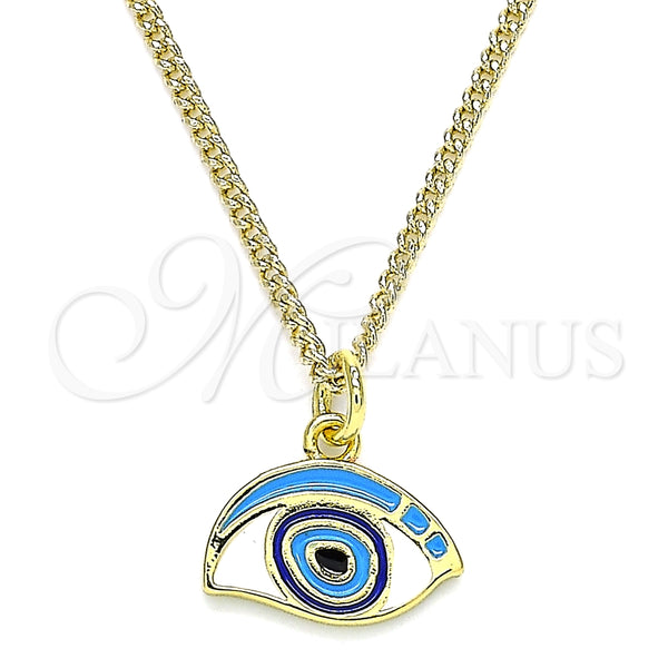 Collares con Dije 04.362.0015.20 Oro Laminado, Diseño de Ojo Griego, Esmaltado Multicolor, Tono Dorado (02 MM Thickness, 20 Inches Length)