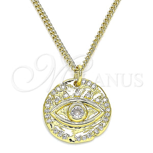 Collares con Dije 04.362.0016.20 Oro Laminado, Diseño de Ojo Griego, con Blanca Micro Pave, Pulido, Tono Dorado (02 MM Thickness, 20 Inches Length)
