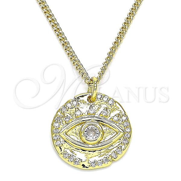 Collares con Dije 04.362.0016.20 Oro Laminado, Diseño de Ojo Griego, con Blanca Micro Pave, Pulido, Tono Dorado (02 MM Thickness, 20 Inches Length)