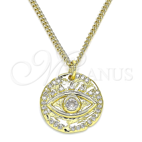 Collares con Dije 04.362.0016.20 Oro Laminado, Diseño de Ojo Griego, con Blanca Micro Pave, Pulido, Tono Dorado (02 MM Thickness, 20 Inches Length)