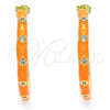Arete Dormilona 02.362.0005 Oro Laminado, Diseño de Estrella, con Blanca Zirconia Cubica, Esmaltado Naranja, Tono Dorado