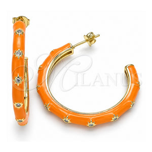 Arete Dormilona 02.362.0005 Oro Laminado, Diseño de Estrella, con Zirconia Cubica Blanca, Esmaltado Naranja, Tono Dorado