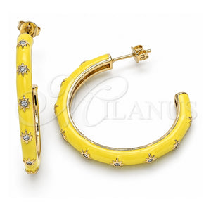 Arete Dormilona 02.362.0005.1 Oro Laminado, Diseño de Estrella, con Zirconia Cubica Blanca, Esmaltado Amarillo, Tono Dorado