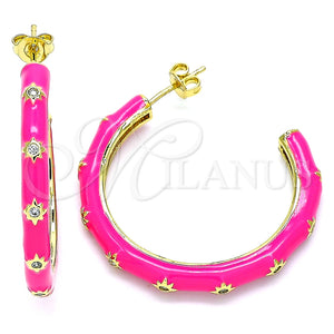 Arete Dormilona 02.362.0005.2 Oro Laminado, Diseño de Estrella, con Blanca Zirconia Cubica, Esmaltado Rosado Oscuro, Tono Dorado