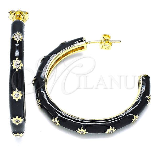 Arete Dormilona 02.362.0005.5 Oro Laminado, Diseño de Estrella, con Blanca Zirconia Cubica, Esmaltado Negro, Tono Dorado