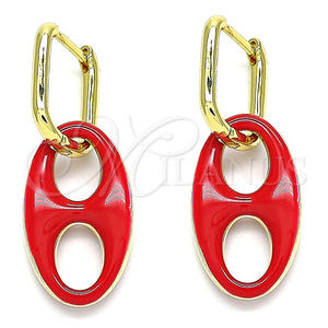 Argolla Huggie 02.362.0006.1.12 Oro Laminado, Diseño de Puff Mariner, Esmaltado Rojo, Tono Dorado