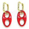 Argolla Huggie 02.362.0006.1.12 Oro Laminado, Diseño de Puff Mariner, Esmaltado Rojo, Tono Dorado