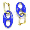 Argolla Huggie 02.362.0006.2.12 Oro Laminado, Diseño de Puff Mariner, Esmaltado Azul, Tono Dorado