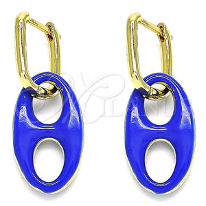 Argolla Huggie 02.362.0006.2.12 Oro Laminado, Diseño de Puff Mariner, Esmaltado Azul, Tono Dorado