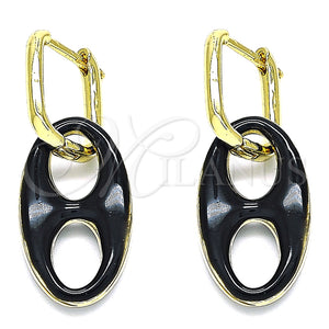 Argolla Huggie 02.362.0006.3.12 Oro Laminado, Diseño de Puff Mariner, Esmaltado Negro, Tono Dorado
