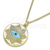 Collares con Dije 04.362.0030.2.20 Oro Laminado, Diseño de Ojo Griego, con Negro Micro Pave, Esmaltado Turquesa, Tono Dorado (02 MM Thickness, 20 Inches Length)