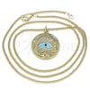 Collares con Dije 04.362.0030.2.20 Oro Laminado, Diseño de Ojo Griego, con Negro Micro Pave, Esmaltado Turquesa, Tono Dorado (02 MM Thickness, 20 Inches Length)