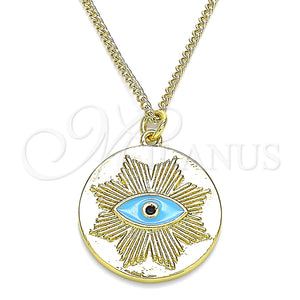 Collares con Dije 04.362.0030.2.20 Oro Laminado, Diseño de Ojo Griego, con Negro Micro Pave, Esmaltado Turquesa, Tono Dorado (02 MM Thickness, 20 Inches Length)