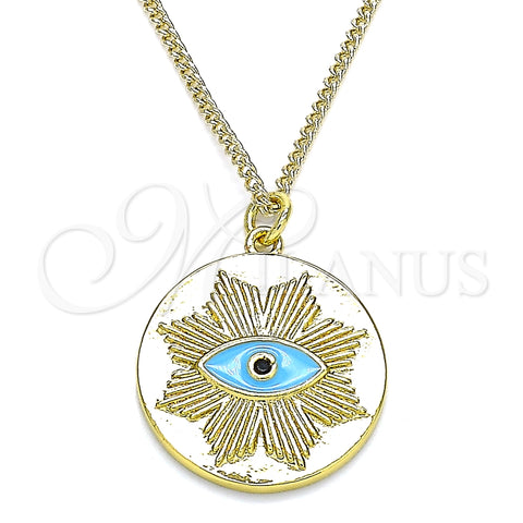 Collares con Dije 04.362.0030.2.20 Oro Laminado, Diseño de Ojo Griego, con Negro Micro Pave, Esmaltado Turquesa, Tono Dorado (02 MM Thickness, 20 Inches Length)