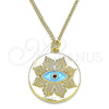 Collares con Dije 04.362.0030.2.20 Oro Laminado, Diseño de Ojo Griego, con Negro Micro Pave, Esmaltado Turquesa, Tono Dorado (02 MM Thickness, 20 Inches Length)