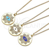 Collares con Dije 04.362.0030.2.20 Oro Laminado, Diseño de Ojo Griego, con Negro Micro Pave, Esmaltado Turquesa, Tono Dorado (02 MM Thickness, 20 Inches Length)