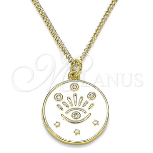 Collares con Dije 04.362.0032.20 Oro Laminado, Diseño de Ojo Griego y Estrella, con Blanca Micro Pave, Esmaltado Blanco, Tono Dorado (02 MM Thickness, 20 Inches Length)