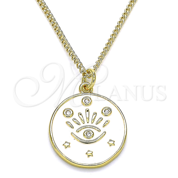Collares con Dije 04.362.0032.20 Oro Laminado, Diseño de Ojo Griego y Estrella, con Blanca Micro Pave, Esmaltado Blanco, Tono Dorado (02 MM Thickness, 20 Inches Length)