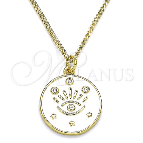 Collares con Dije 04.362.0032.20 Oro Laminado, Diseño de Ojo Griego y Estrella, con Blanca Micro Pave, Esmaltado Blanco, Tono Dorado (02 MM Thickness, 20 Inches Length)