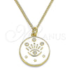 Collares con Dije 04.362.0032.20 Oro Laminado, Diseño de Ojo Griego y Estrella, con Blanca Micro Pave, Esmaltado Blanco, Tono Dorado (02 MM Thickness, 20 Inches Length)