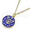 Collares con Dije 04.362.0032.1.20 Oro Laminado, Diseño de Ojo Griego y Estrella, con Blanca Micro Pave, Esmaltado Azul, Tono Dorado (02 MM Thickness, 20 Inches Length)