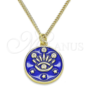 Collares con Dije 04.362.0032.1.20 Oro Laminado, Diseño de Ojo Griego y Estrella, con Blanca Micro Pave, Esmaltado Azul, Tono Dorado (02 MM Thickness, 20 Inches Length)