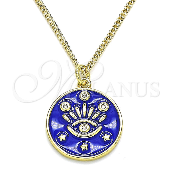 Collares con Dije 04.362.0032.1.20 Oro Laminado, Diseño de Ojo Griego y Estrella, con Blanca Micro Pave, Esmaltado Azul, Tono Dorado (02 MM Thickness, 20 Inches Length)