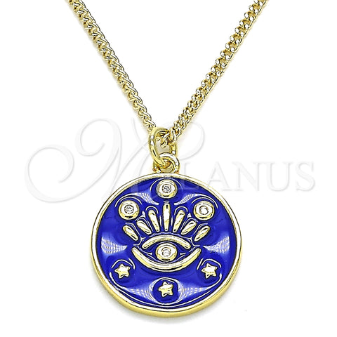 Collares con Dije 04.362.0032.1.20 Oro Laminado, Diseño de Ojo Griego y Estrella, con Blanca Micro Pave, Esmaltado Azul, Tono Dorado (02 MM Thickness, 20 Inches Length)