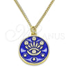 Collares con Dije 04.362.0032.1.20 Oro Laminado, Diseño de Ojo Griego y Estrella, con Blanca Micro Pave, Esmaltado Azul, Tono Dorado (02 MM Thickness, 20 Inches Length)