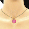Collares con Dije 04.362.0032.2.20 Oro Laminado, Diseño de Ojo Griego y Estrella, con Blanca Micro Pave, Esmaltado Rosado Oscuro, Tono Dorado (02 MM Thickness, 20 Inches Length)