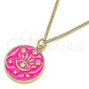 Collares con Dije 04.362.0032.2.20 Oro Laminado, Diseño de Ojo Griego y Estrella, con Blanca Micro Pave, Esmaltado Rosado Oscuro, Tono Dorado (02 MM Thickness, 20 Inches Length)