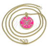 Collares con Dije 04.362.0032.2.20 Oro Laminado, Diseño de Ojo Griego y Estrella, con Blanca Micro Pave, Esmaltado Rosado Oscuro, Tono Dorado (02 MM Thickness, 20 Inches Length)