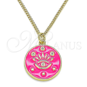 Collares con Dije 04.362.0032.2.20 Oro Laminado, Diseño de Ojo Griego y Estrella, con Blanca Micro Pave, Esmaltado Rosado Oscuro, Tono Dorado (02 MM Thickness, 20 Inches Length)