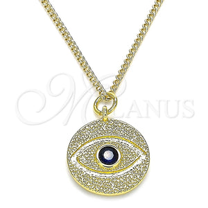 Collares con Dije 04.362.0033.20 Oro Laminado, Diseño de Ojo Griego, con Zafiro Azul Zirconia Cubica, Pulido, Tono Dorado (02 MM Thickness, 20 Inches Length)